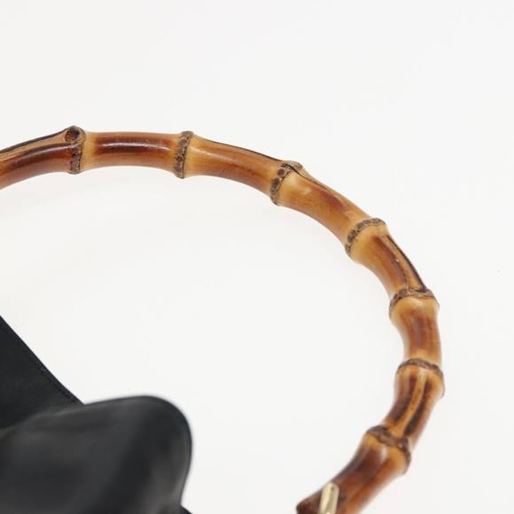 GUCCI Bamboo Hand Bag Leather 2way Black 001 1577 Auth 81330 - Picture 8 of 16